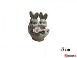 Ceramic figure motif of 2 rabbits sitting