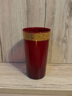 Teelichtständer Rot mit Goldrand Optik