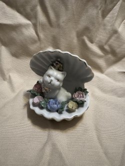 Keramik Muschel mit Katze Sammler